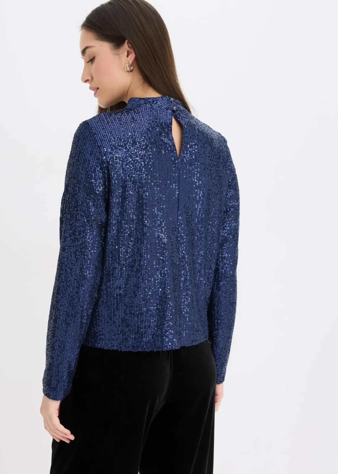 bonprix Blusen & Tuniken|Bekleidung·Jacken & Mäntel^Schlupfbluse mit Pailletten dunkelblau