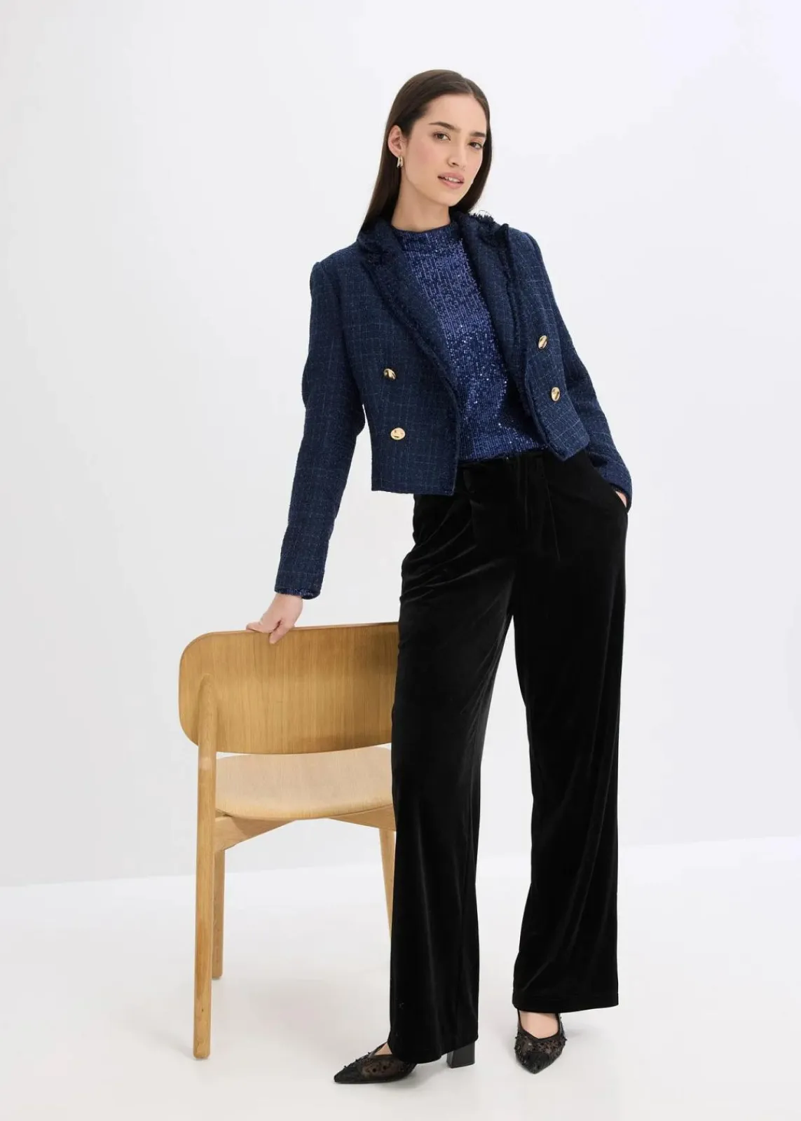 bonprix Blusen & Tuniken|Bekleidung·Jacken & Mäntel^Schlupfbluse mit Pailletten dunkelblau