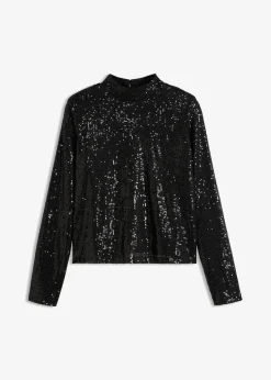 bonprix Blusen & Tuniken|Bekleidung·Jacken & Mäntel^Schlupfbluse mit Pailletten schwarz
