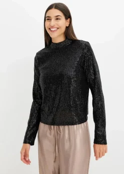 bonprix Blusen & Tuniken|Bekleidung·Jacken & Mäntel^Schlupfbluse mit Pailletten schwarz
