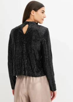 bonprix Blusen & Tuniken|Bekleidung·Jacken & Mäntel^Schlupfbluse mit Pailletten schwarz