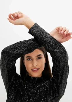 bonprix Blusen & Tuniken|Bekleidung·Jacken & Mäntel^Schlupfbluse mit Pailletten schwarz