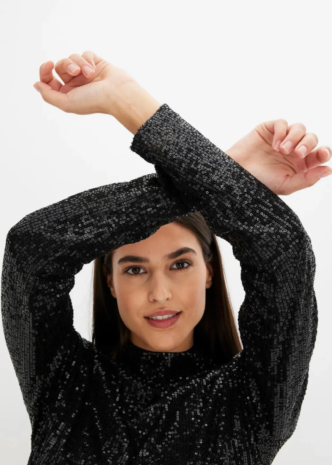 bonprix Blusen & Tuniken|Bekleidung·Jacken & Mäntel^Schlupfbluse mit Pailletten schwarz