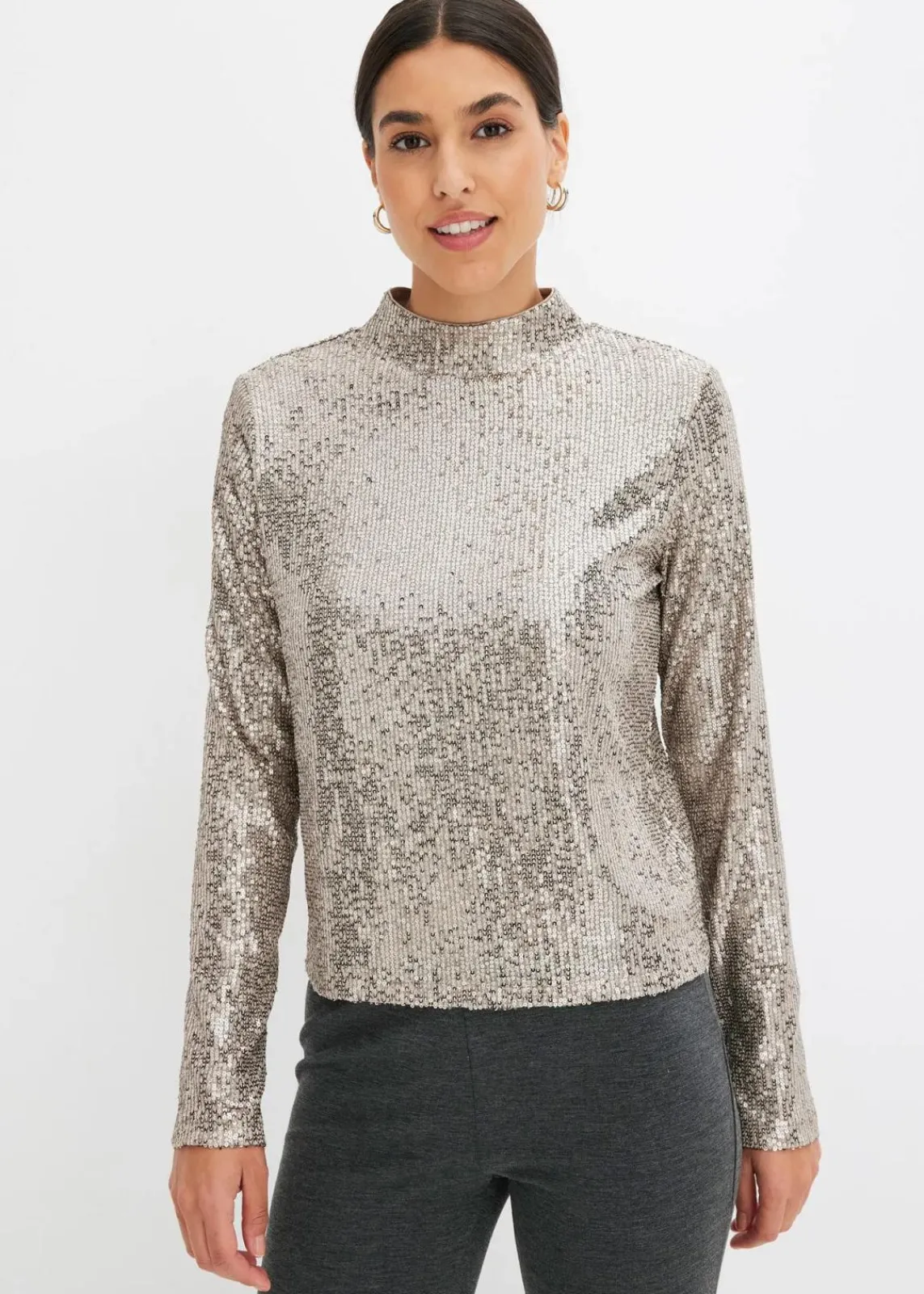 bonprix Bekleidung·Jacken & Mäntel|Blusen & Tuniken^Schlupfbluse mit Pailletten hellgold
