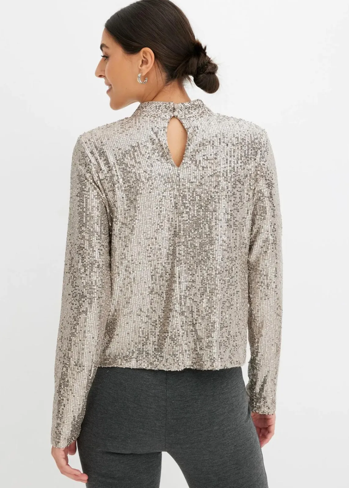 bonprix Bekleidung·Jacken & Mäntel|Blusen & Tuniken^Schlupfbluse mit Pailletten hellgold