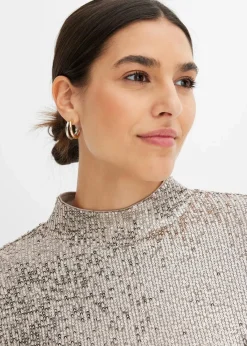 bonprix Bekleidung·Jacken & Mäntel|Blusen & Tuniken^Schlupfbluse mit Pailletten hellgold