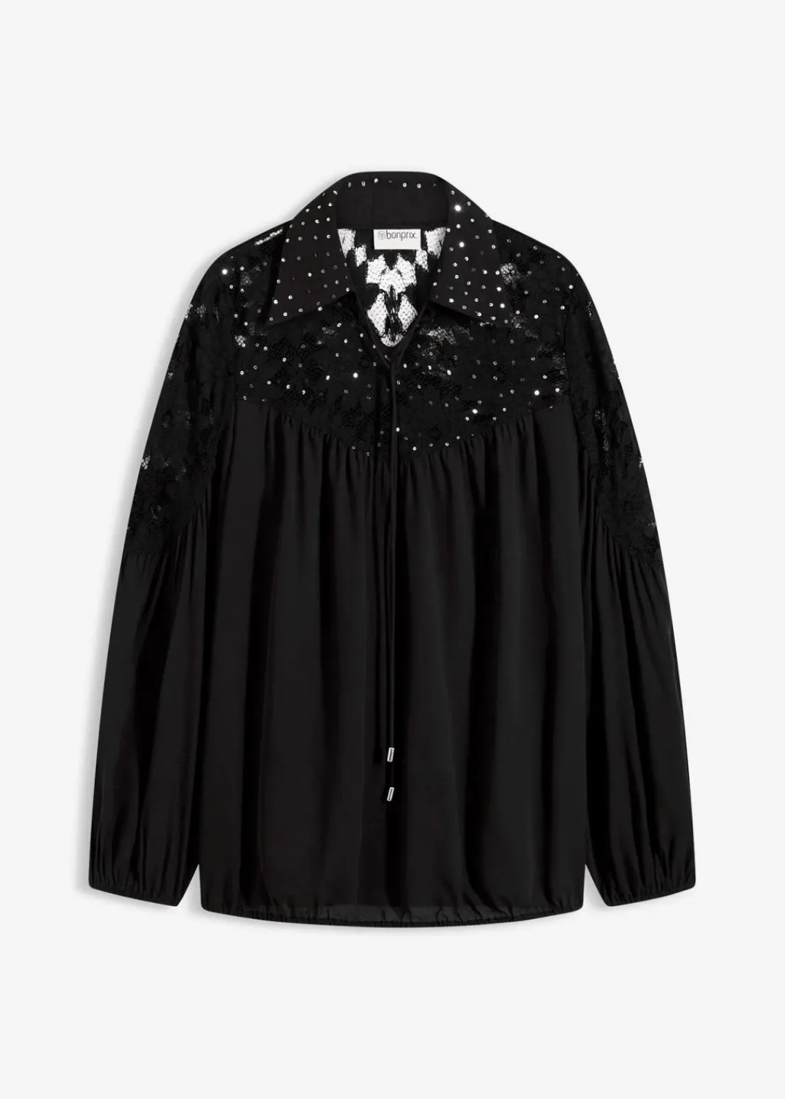 bonprix Festliche Mode|Blusen & Tuniken^Schlupfbluse mit Spitze schwarz