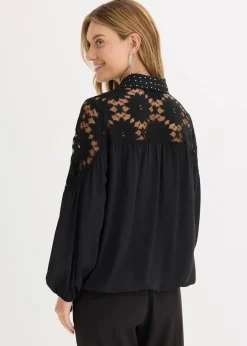 bonprix Festliche Mode|Blusen & Tuniken^Schlupfbluse mit Spitze schwarz