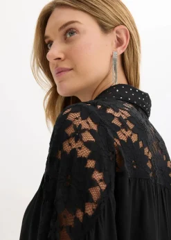 bonprix Festliche Mode|Blusen & Tuniken^Schlupfbluse mit Spitze schwarz