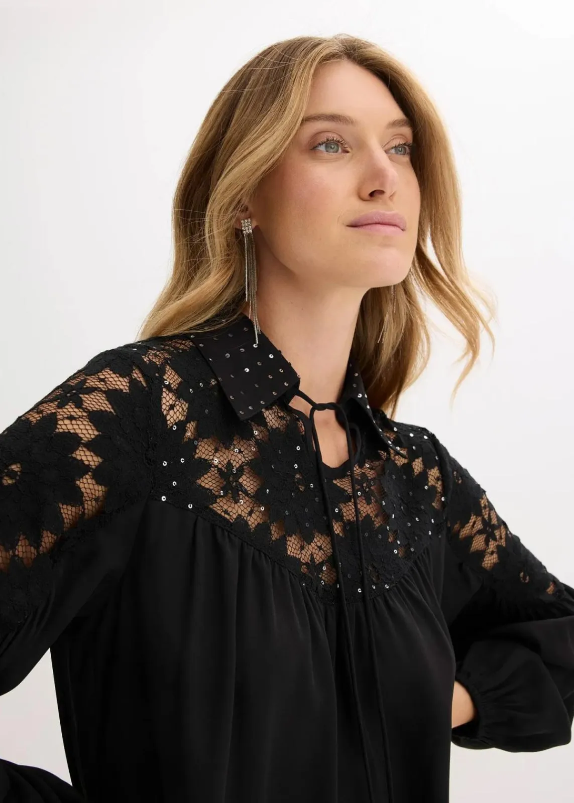 bonprix Festliche Mode|Blusen & Tuniken^Schlupfbluse mit Spitze schwarz