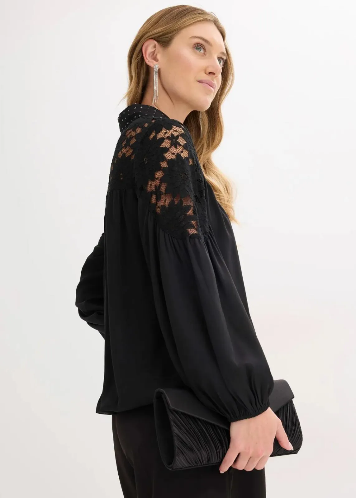 bonprix Festliche Mode|Blusen & Tuniken^Schlupfbluse mit Spitze schwarz
