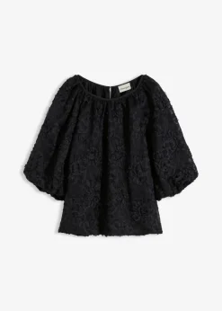 bonprix Bekleidung·Jacken & Mäntel|Blusen & Tuniken^Schlupfbluse mit strukturiertem Blumen-Muster schwarz