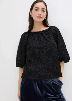 bonprix Bekleidung·Jacken & Mäntel|Blusen & Tuniken^Schlupfbluse mit strukturiertem Blumen-Muster​ schwarz