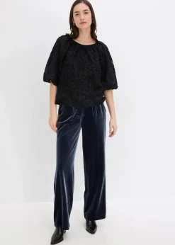 bonprix Bekleidung·Jacken & Mäntel|Blusen & Tuniken^Schlupfbluse mit strukturiertem Blumen-Muster schwarz
