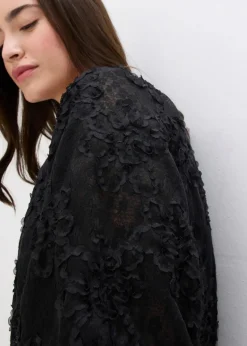 bonprix Bekleidung·Jacken & Mäntel|Blusen & Tuniken^Schlupfbluse mit strukturiertem Blumen-Muster schwarz
