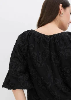 bonprix Bekleidung·Jacken & Mäntel|Blusen & Tuniken^Schlupfbluse mit strukturiertem Blumen-Muster schwarz
