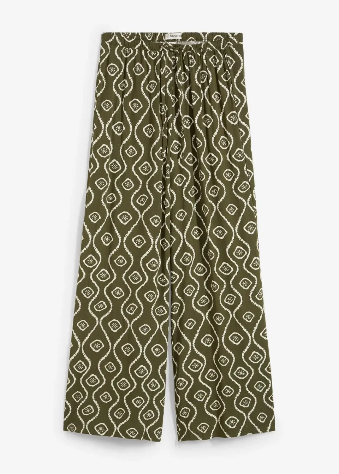 bonprix Bekleidung·Kleider|Hosen^Schlupfhose aus fließender Viskose dunkeloliv bedruckt