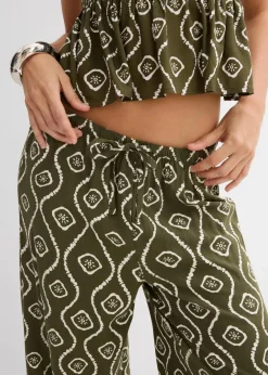 bonprix Bekleidung·Kleider|Hosen^Schlupfhose aus fließender Viskose dunkeloliv bedruckt