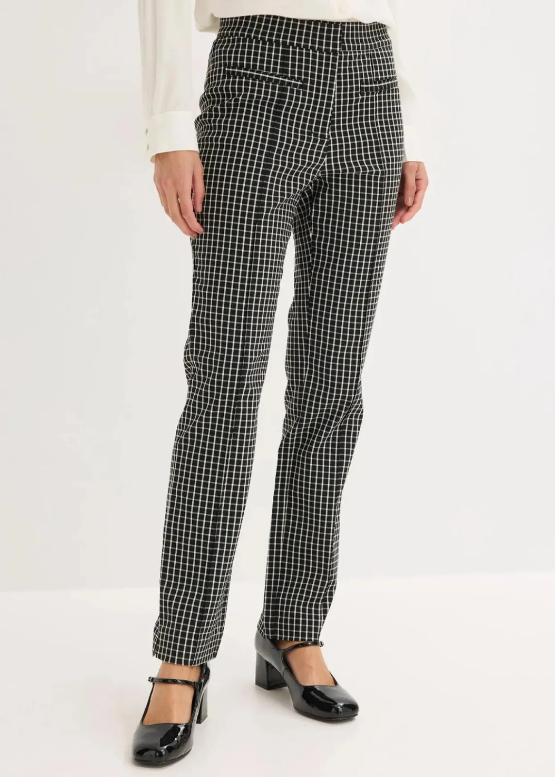 bonprix Hosen|Bekleidung·Kleider^Schlupfhose aus Bengalin schwarz/wollweiß kariert