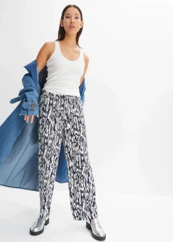 bonprix Bekleidung·Kleider|Hosen^Schlupfhose aus fließender Viskose dunkelblau/wollweiß bedruckt