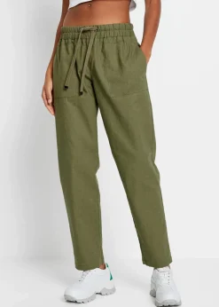 bonprix Hosen^Schlupfhose aus luftigem Leinen-Mix oliv