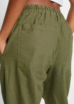 bonprix Hosen^Schlupfhose aus luftigem Leinen-Mix oliv