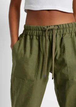bonprix Hosen^Schlupfhose aus luftigem Leinen-Mix oliv