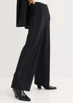 bonprix Bekleidung·Kleider|Hosen^Schlupfhose aus Punto di Roma mit Glitzersteinchen schwarz