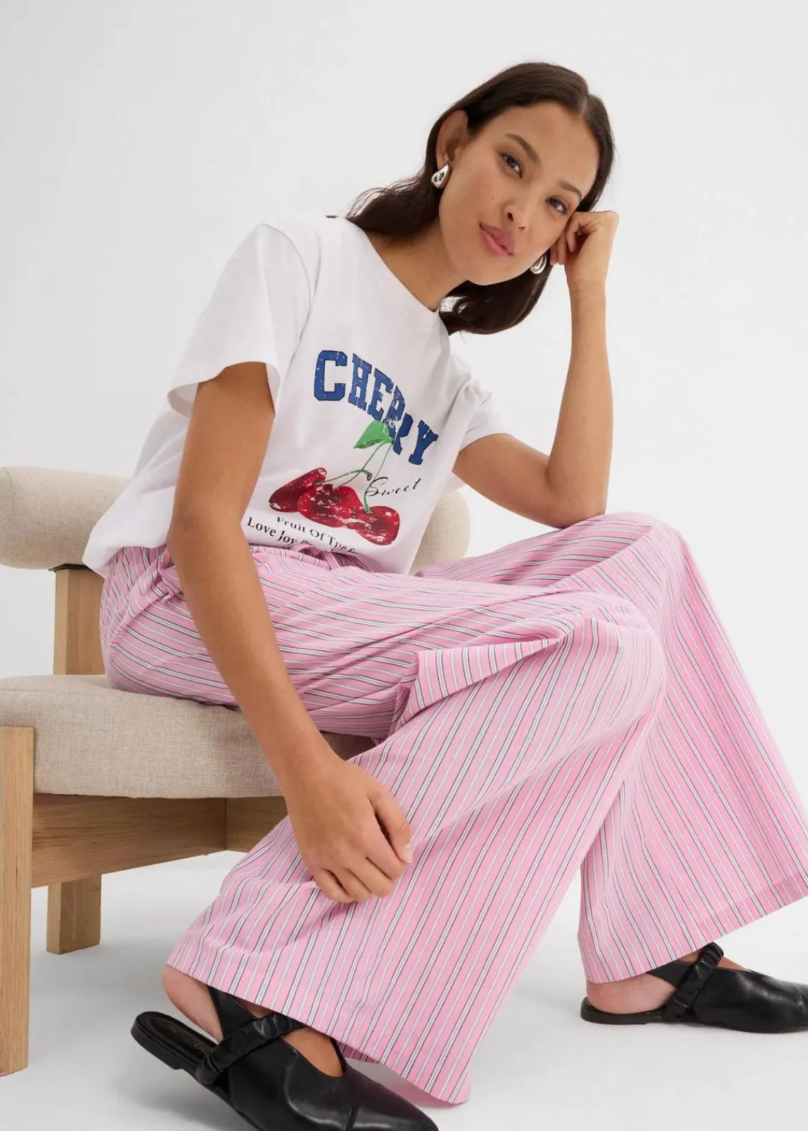 bonprix Bekleidung·Kleider|Hosen^Schlupfhose aus reiner Baumwolle rosa/weiß gestreift