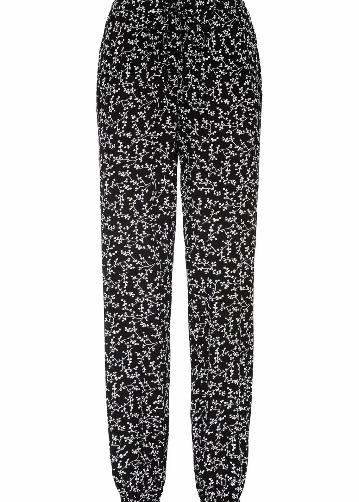 bonprix Hosen|Bekleidung·Kleider^Schlupfhose aus reiner Viskose schwarz/wollweiß floral