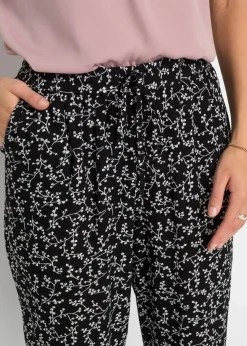 bonprix Hosen|Bekleidung·Kleider^Schlupfhose aus reiner Viskose schwarz/wollweiß floral