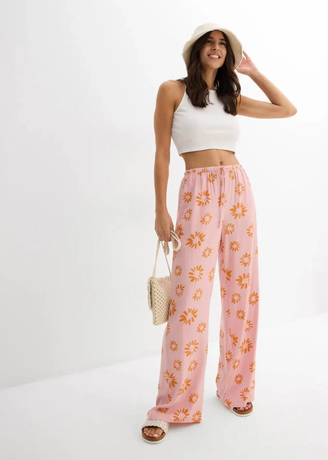 bonprix Bekleidung·Kleider|Hosen^Schlupfhose aus softer Viskose aschrosa/sonnenbraun geblümt