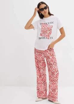 bonprix Bekleidung·Kleider|Hosen^Schlupfhose aus strukturiertem Crêpe weiß/rot bedruckt