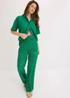 bonprix Bekleidung·Kleider|Hosen^Schlupfhose mit Lochstrickmuster edelsteingrün