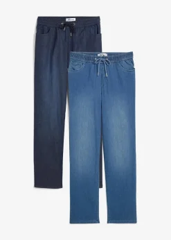 bonprix Jeans|Kurzgrößen^Schlupfjeans, Straight hellblau denim+dunkelblau denim used