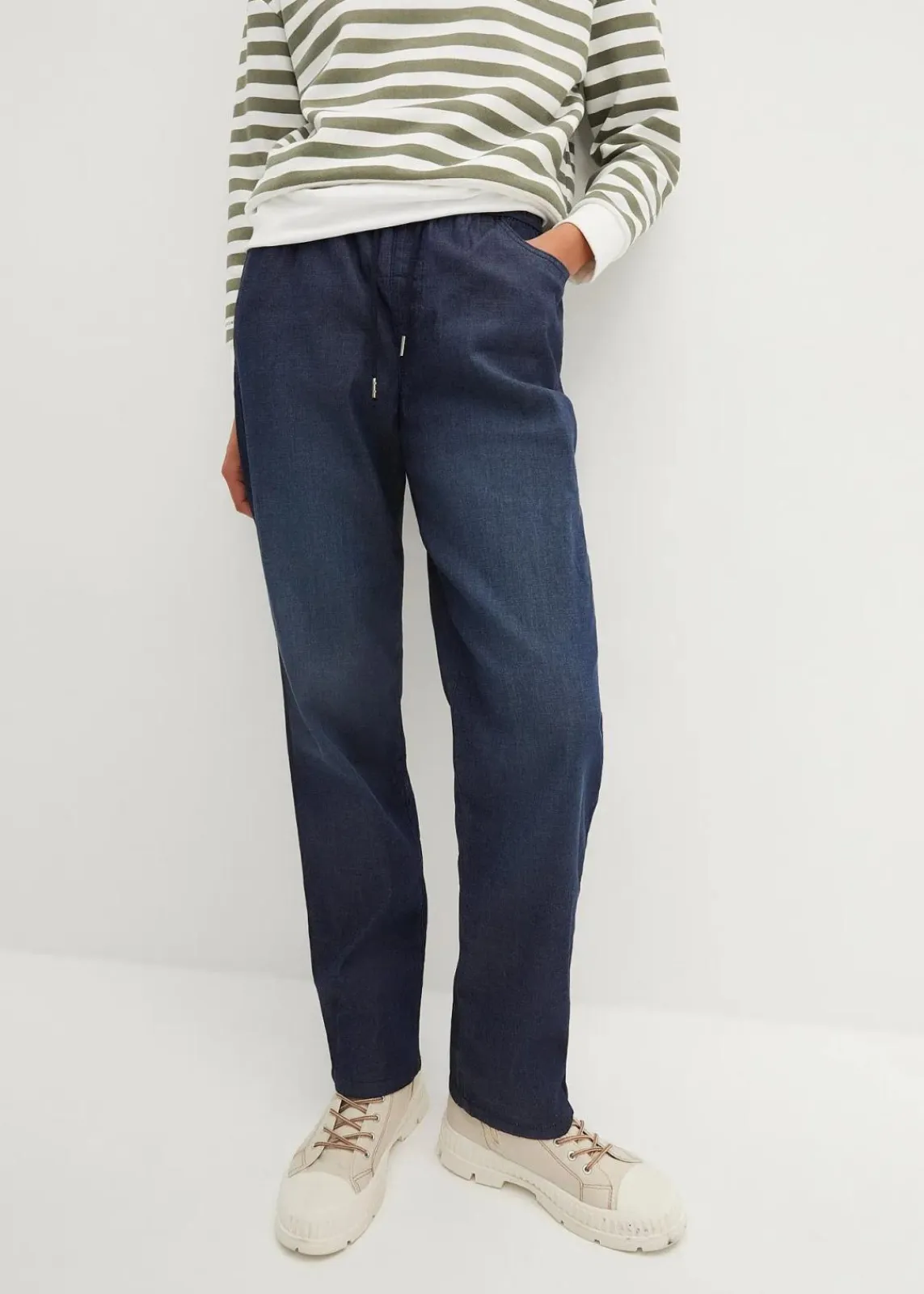 bonprix Kurzgrößen|Bekleidung·Shirts & Tops^Schlupfjeans, Straight hellblau denim+dunkelblau denim used