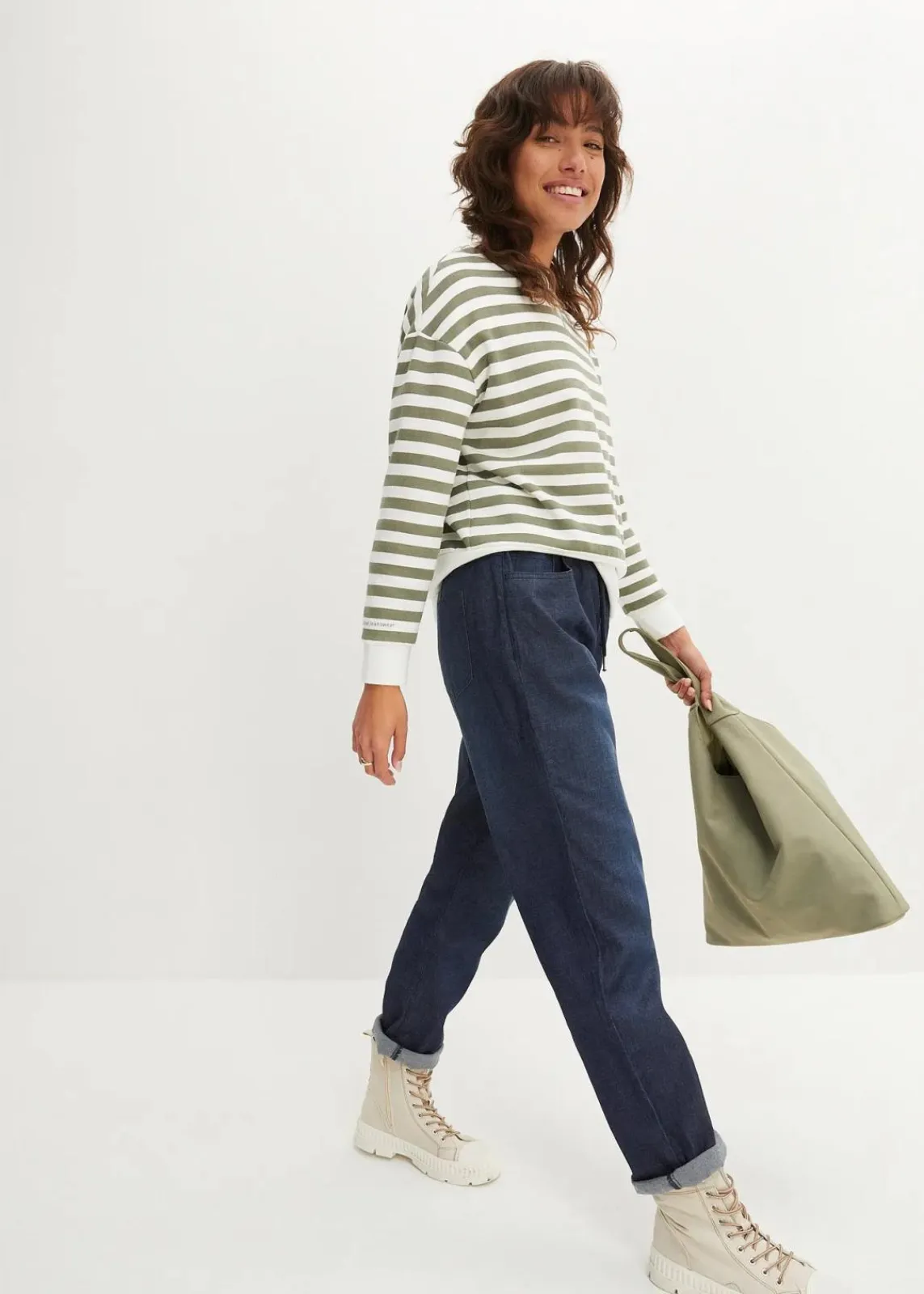bonprix Kurzgrößen|Bekleidung·Shirts & Tops^Schlupfjeans, Straight hellblau denim+dunkelblau denim used