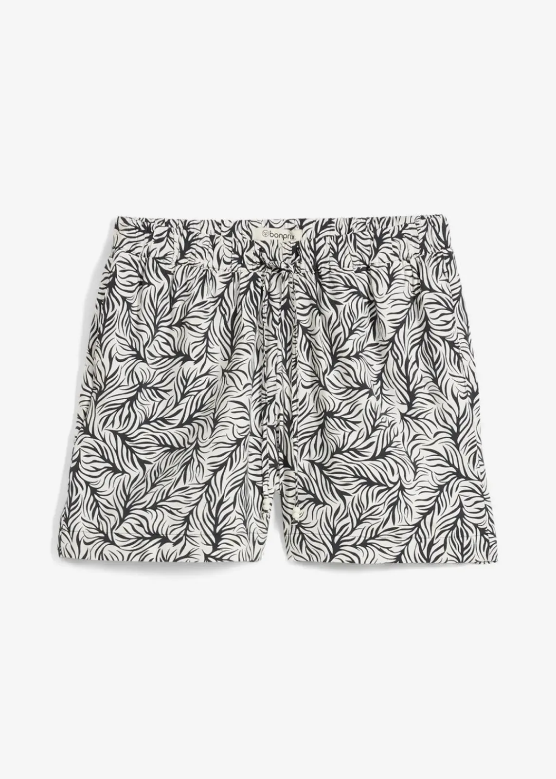 bonprix Nachhaltigere Materialien|Hosen^Schlupf-Shorts schwarz/wollweiß bedruckt