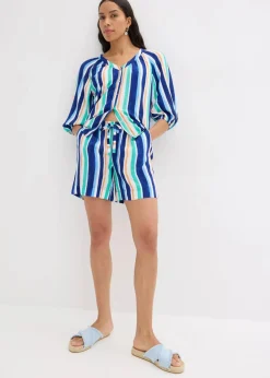 bonprix Nachhaltigere Materialien|Hosen^Schlupf-Shorts aus feiner Viskose arktikblau/hellblau/weiß gestreift