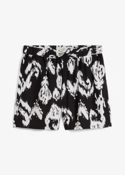 bonprix Nachhaltigere Materialien|Hosen^Schlupf-Shorts aus fließender Viskose schwarz/wollweiß bedruckt