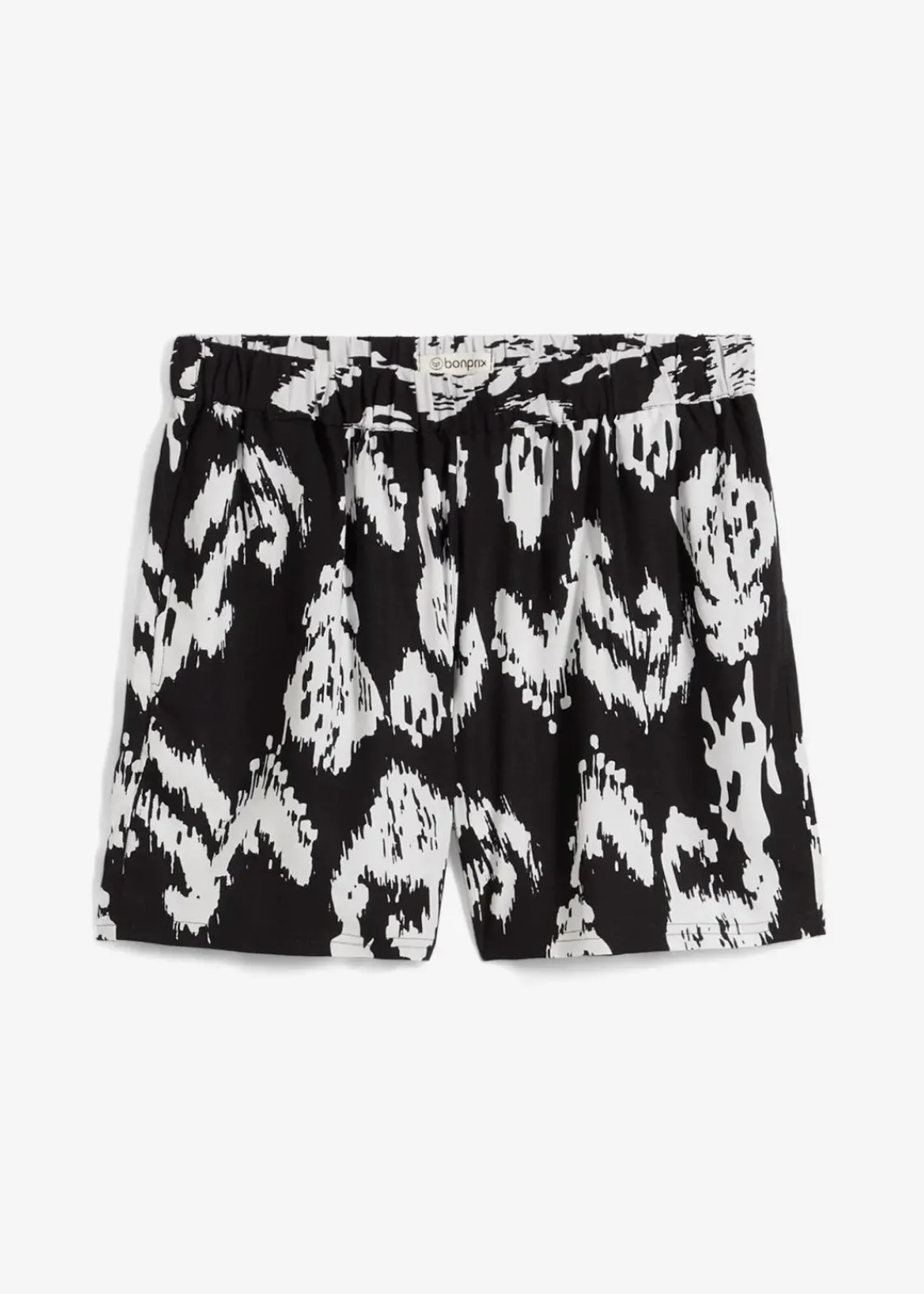 bonprix Nachhaltigere Materialien|Hosen^Schlupf-Shorts aus fließender Viskose schwarz/wollweiß bedruckt