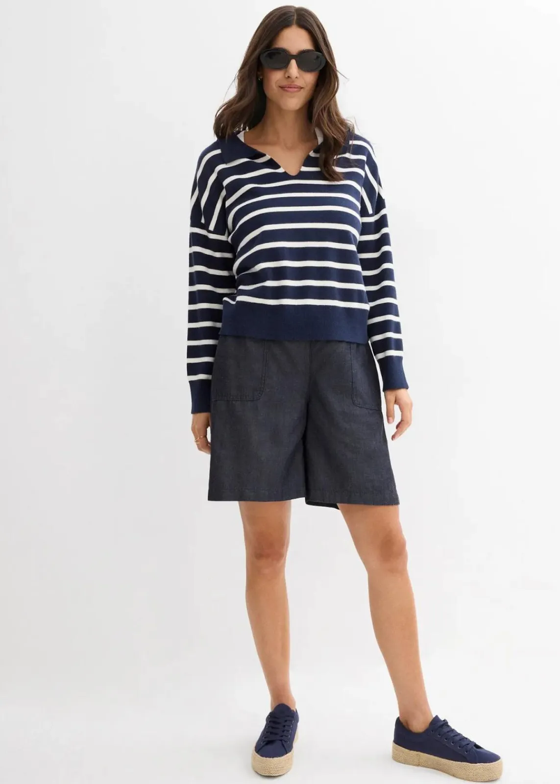 bonprix Bekleidung·Outdoorbekleidung|Bekleidung·Kleider^Schlupf-Shorts mit kühlendem Leinenanteil dunkelblau denim