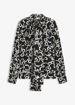 bonprix Blusen & Tuniken|Nachhaltigere Materialien^Schluppenbluse schwarz/weiß bedruckt