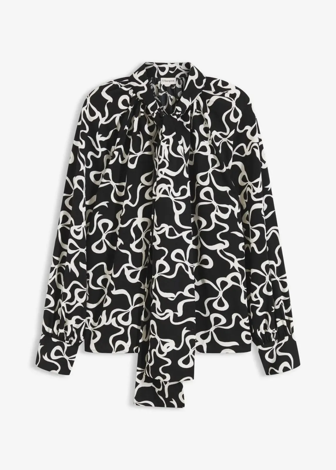 bonprix Blusen & Tuniken|Nachhaltigere Materialien^Schluppenbluse schwarz/weiß bedruckt