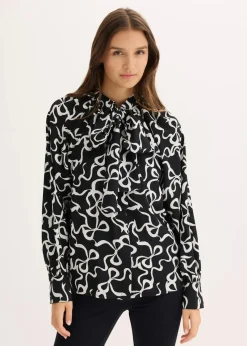 bonprix Blusen & Tuniken|Nachhaltigere Materialien^Schluppenbluse schwarz/weiß bedruckt