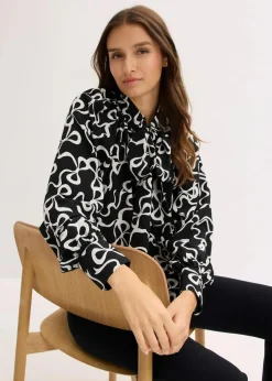 bonprix Blusen & Tuniken|Nachhaltigere Materialien^Schluppenbluse schwarz/weiß bedruckt