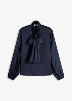 bonprix Blusen & Tuniken|Nachhaltigere Materialien^Schluppenbluse aus fließendem Satin dunkelblau