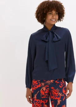bonprix Blusen & Tuniken|Nachhaltigere Materialien^Schluppenbluse aus fließendem Satin dunkelblau