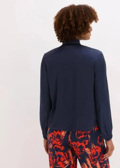 bonprix Blusen & Tuniken|Nachhaltigere Materialien^Schluppenbluse aus fließendem Satin dunkelblau