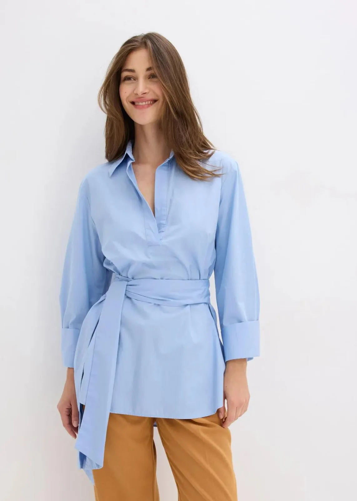bonprix Blusen & Tuniken|Bekleidung·Jacken & Mäntel^Schluppenbluse aus reiner Baumwolle perlblau